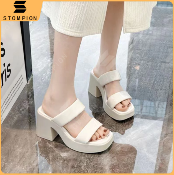 STOMPION 7cm Heeled Sole Elegant Sandals For Women With Heels Rubber Made 2 Strap Slipper For Women